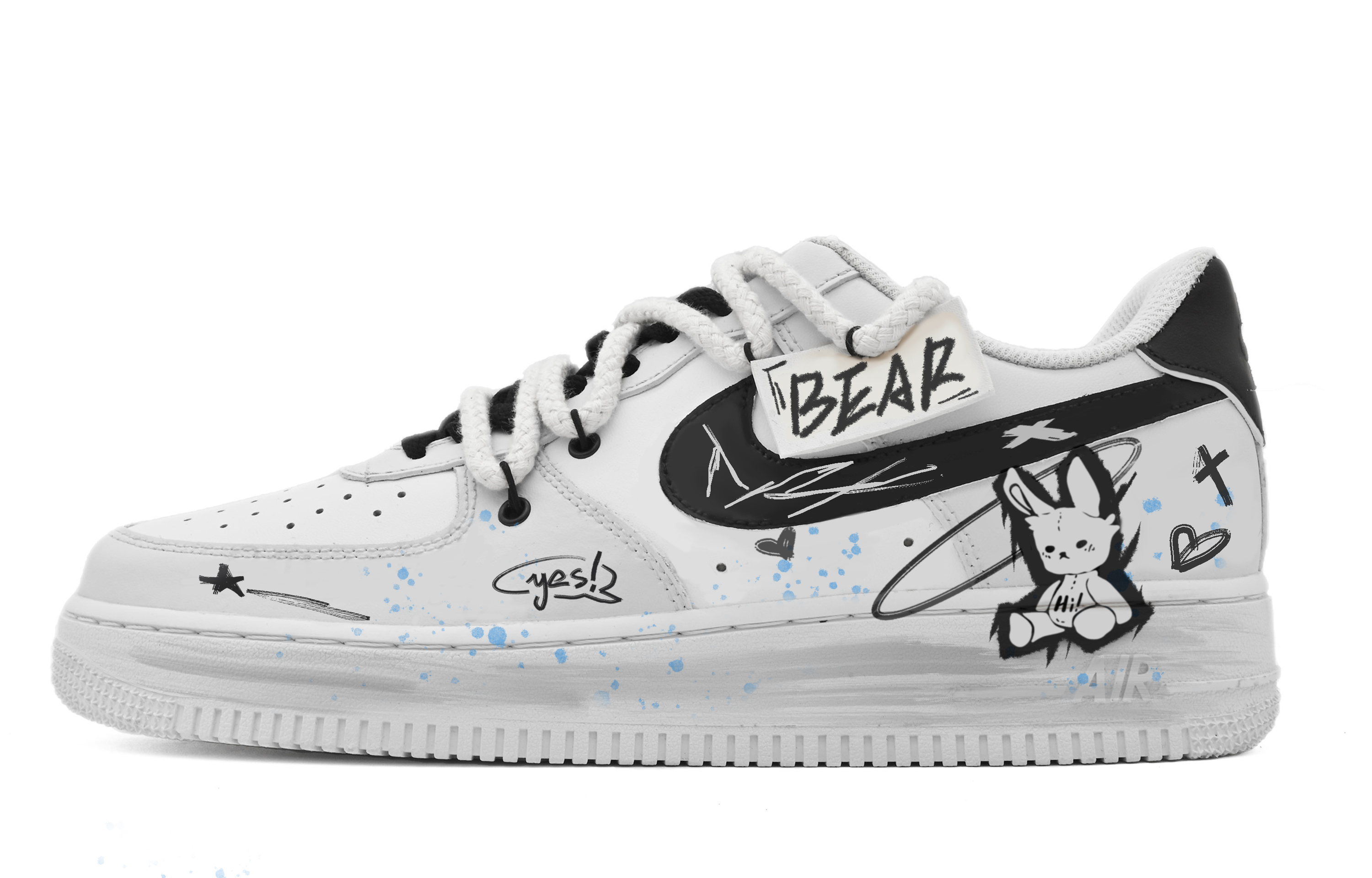 Buy 【定製球鞋】Nike Air Force 1 Low 球鞋客 街頭塗鴉 解構 小熊警告 低筒 板鞋 男款 黑白