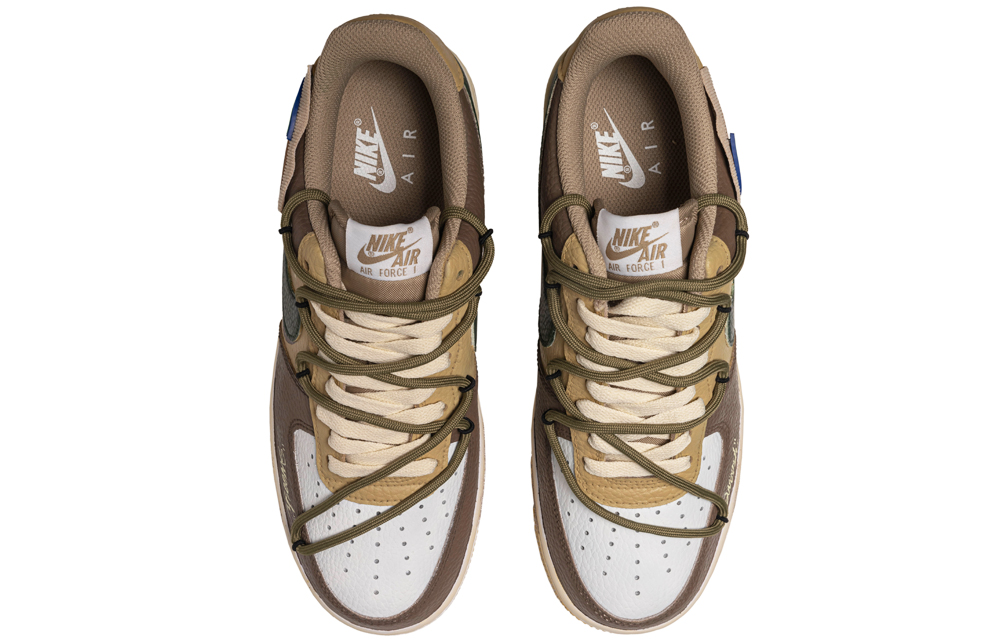 Shop 【客製球鞋】Nike Air Force 1 Low 街頭塗鴉 復古摩卡 拆解鞋帶 耐磨防滑 低筒 滑板鞋 男款 摩卡綠