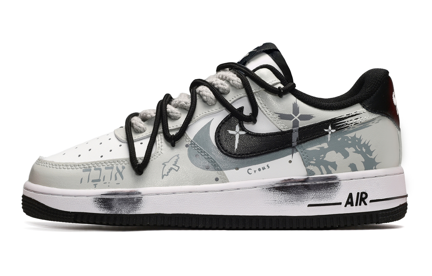 Buy [定制鞋款] 耐克空军一号低帮‘夏季酷感解构 - 十字黑白灰’ DR9867-102(TeamE-男女同款十字架黑白灰)