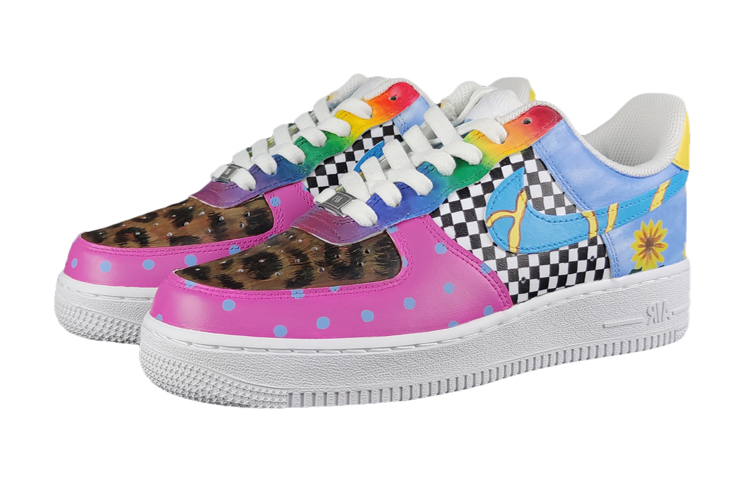 Lookbook [Sepatu Kustom] Nike Air Force 1 Low 'Bunga Matahari Hitam-Putih Kotak-kotak' CW2288-111(team5-男款蓝红黑白棋盘格)