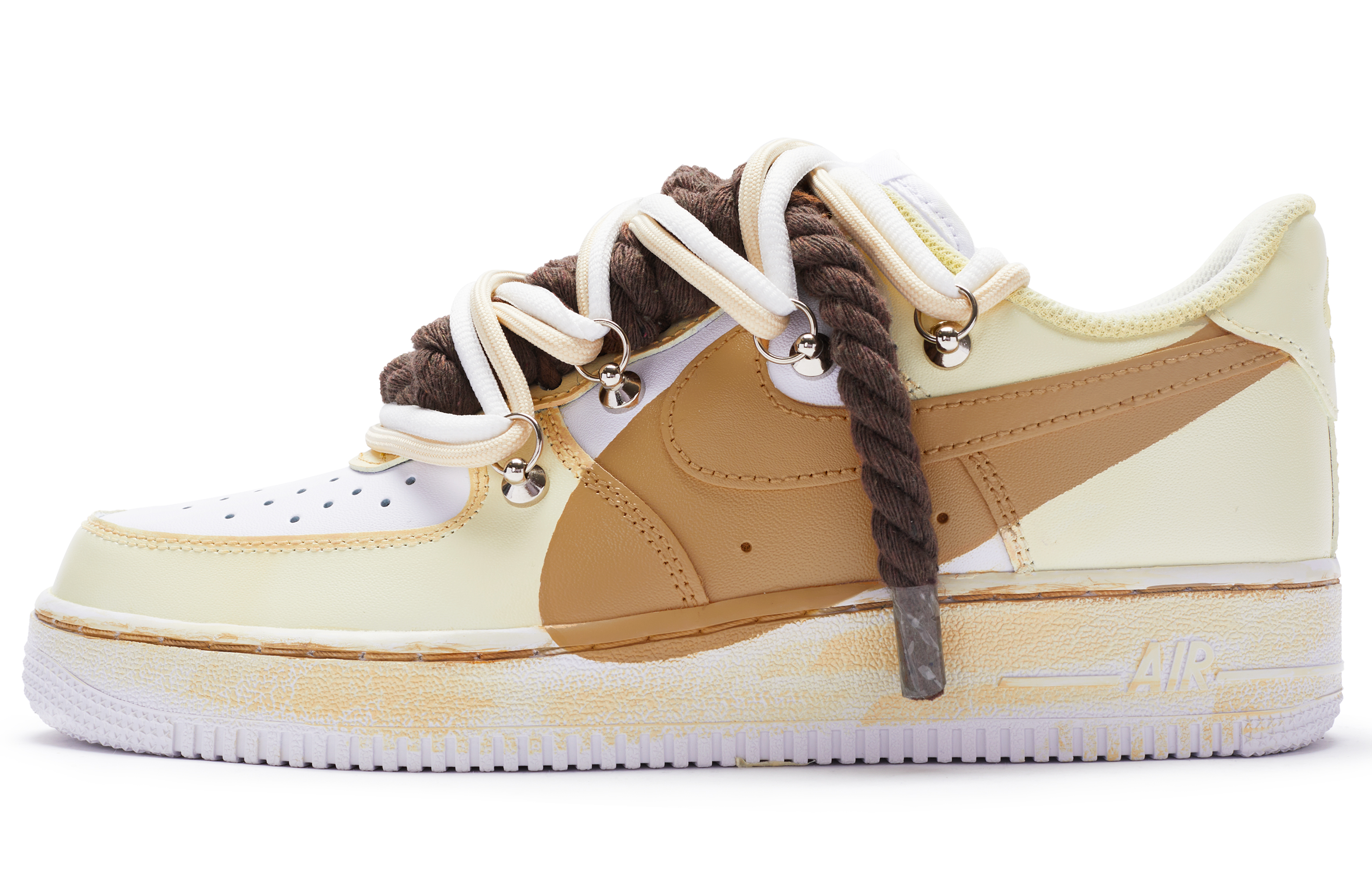 Buy [Kasut Custom] Nike Air Force 1 Rendah 'T10 Putih Kuning Coklat' CW2288-111(TeamR-男款''T10''黄棕)