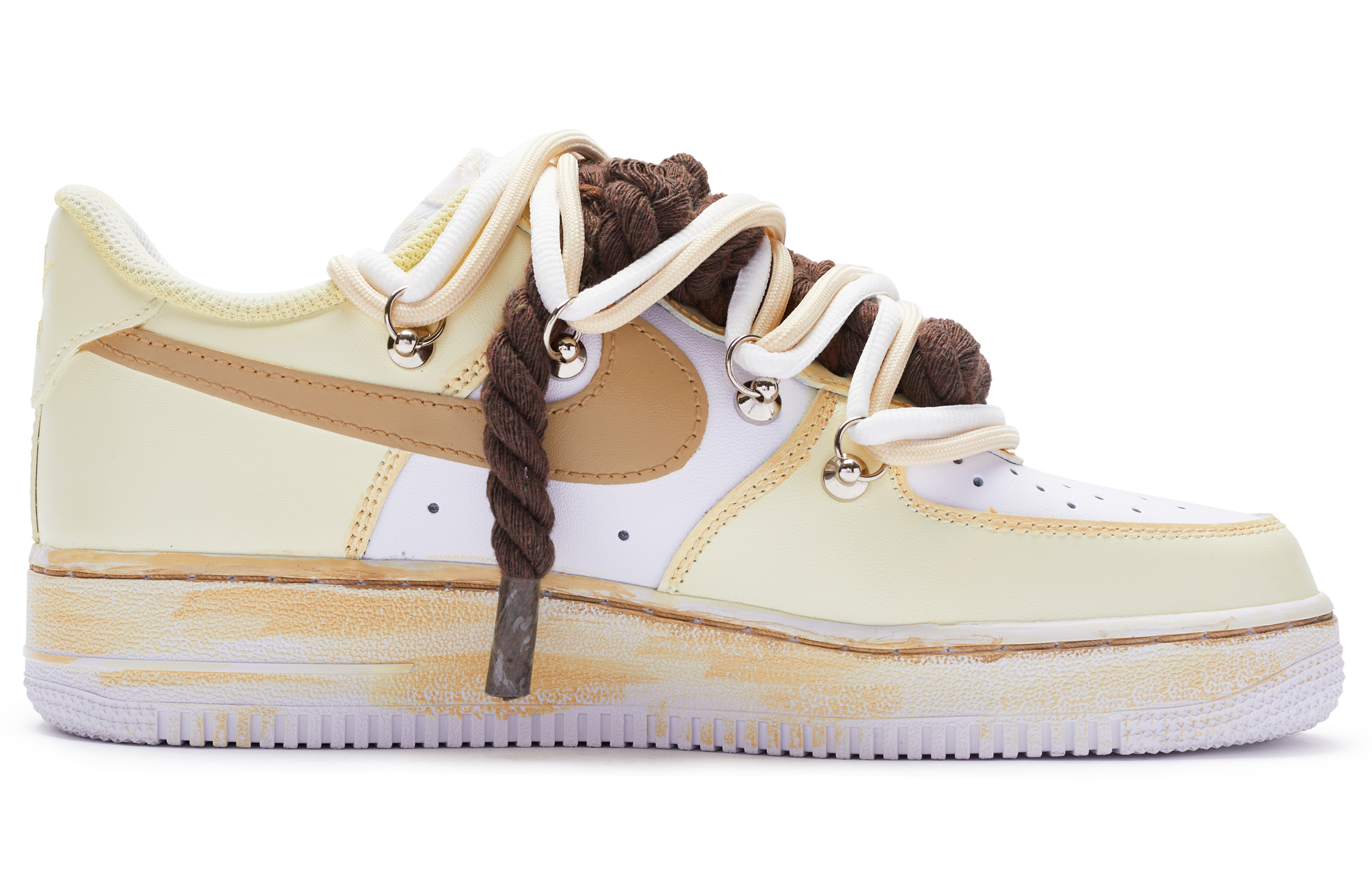 Order [Kasut Custom] Nike Air Force 1 Rendah 'T10 Putih Kuning Coklat' CW2288-111(TeamR-男款''T10''黄棕)