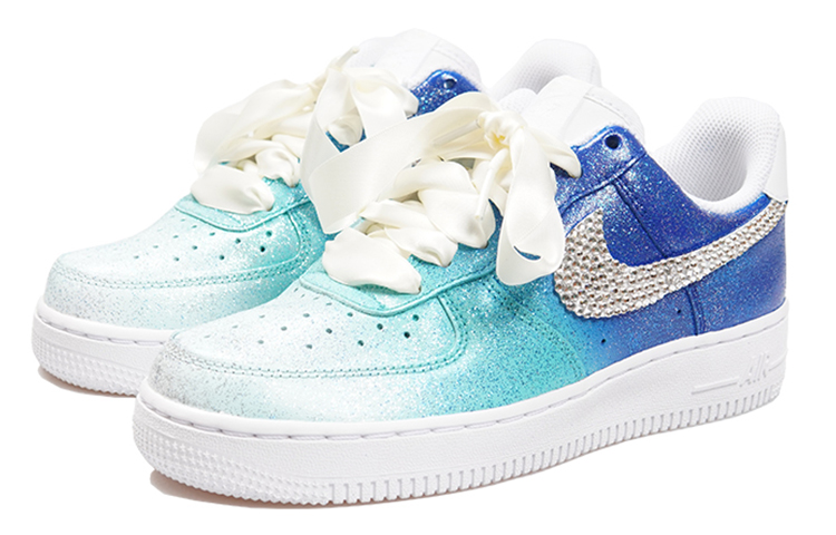 Lookbook [Kasut Custom] Nike Air Force 1 Low 'Valentine's Day Biru Perak Berpadu' CW2288-111(TeamP-男款渐变蓝钻)