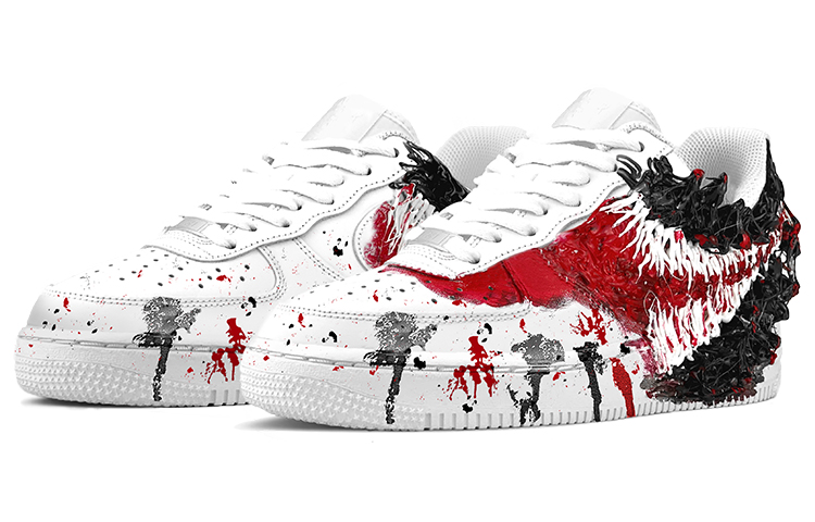 Lookbook [Kasut Custom] Nike Air Force 1 Low 'Venom vs Cthulhu - Gaya Komik' CW2288-111(TeamY-男款漫威超级英雄毒液黑红)