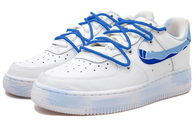Lookbook 나이키 에어포스 1 로우 '웨이브 해체 화이트-블루' (커스텀) CW2288-111(Team拾玖-男款海浪QD)