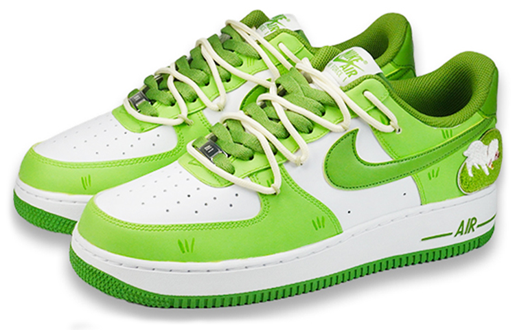 Lookbook [カスタムシューズ] ナイキ エアフォース 1 ロー「ホワイト-グリーン デコンストラクテッド」 DH7561-105(TeamF-男款青草小羊)