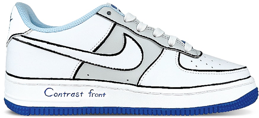 【客製化球鞋】 Nike Air Force 1 Low 二次元線條 個性塗鴉 位置結構 低筒 板鞋 GS 白藍 Order 【客製化球鞋】 Nike Air Force 1 Low 二次元線條 個性塗鴉 位置結構 低筒 板鞋 GS 白藍