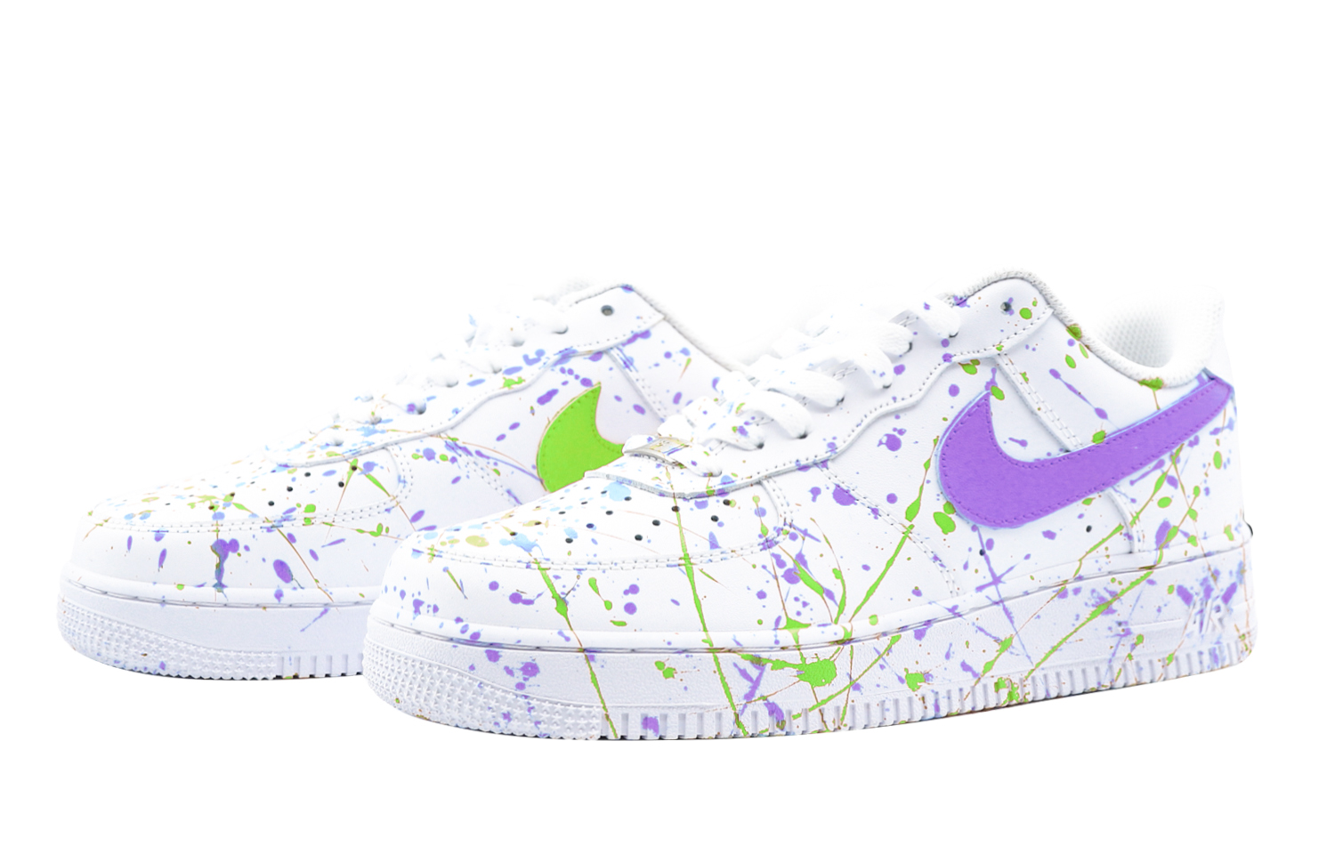 Lookbook [Sepatu Custom] Nike Air Force 1 Low 'Putih Hijau Ungu' CW2288-111(Team48-色彩跳动绿紫)