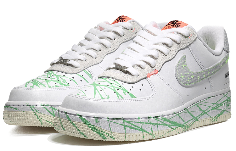 Lookbook [Kasut Custom] Nike Air Force 1 Rendah 'Putih Kelabu Percik' FB1853-111(Team10-绿色泼墨QD)