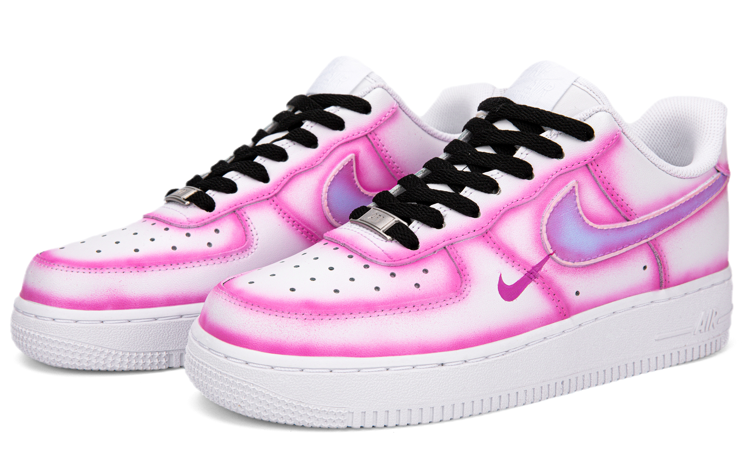 Lookbook 나이키 에어포스1 로우 '화이트 핑크 퍼플' (커스텀) CW2288-111(Team18-AF1甜酷粉紫喷绘线条）