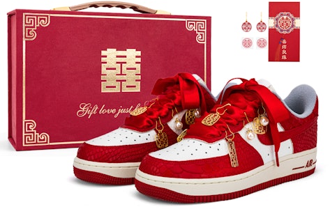 【訂製球鞋】Nike Air Force 1 秀禾婚鞋 百年好合 龍鱗紋 手繪 絲綢 喜慶百搭 低筒 板鞋 男女同款 白紅 Buy 【訂製球鞋】Nike Air Force 1 秀禾婚鞋 百年好合 龍鱗紋 手繪 絲綢 喜慶百搭 低筒 板鞋 男女同款 白紅