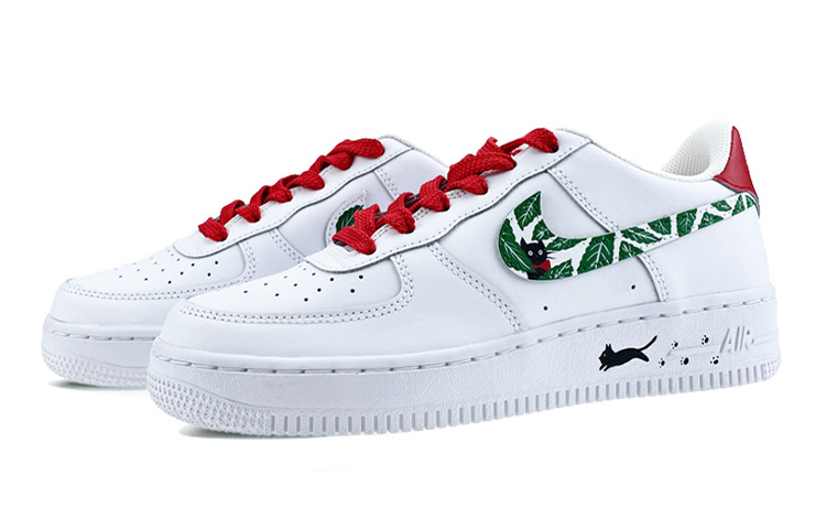 Lookbook [Kasutanom] Nike Air Force 1 Rendah 'Putih Merah Hijau Kucing Santai' DH2920-111(Team40-树下的小猫红绿)