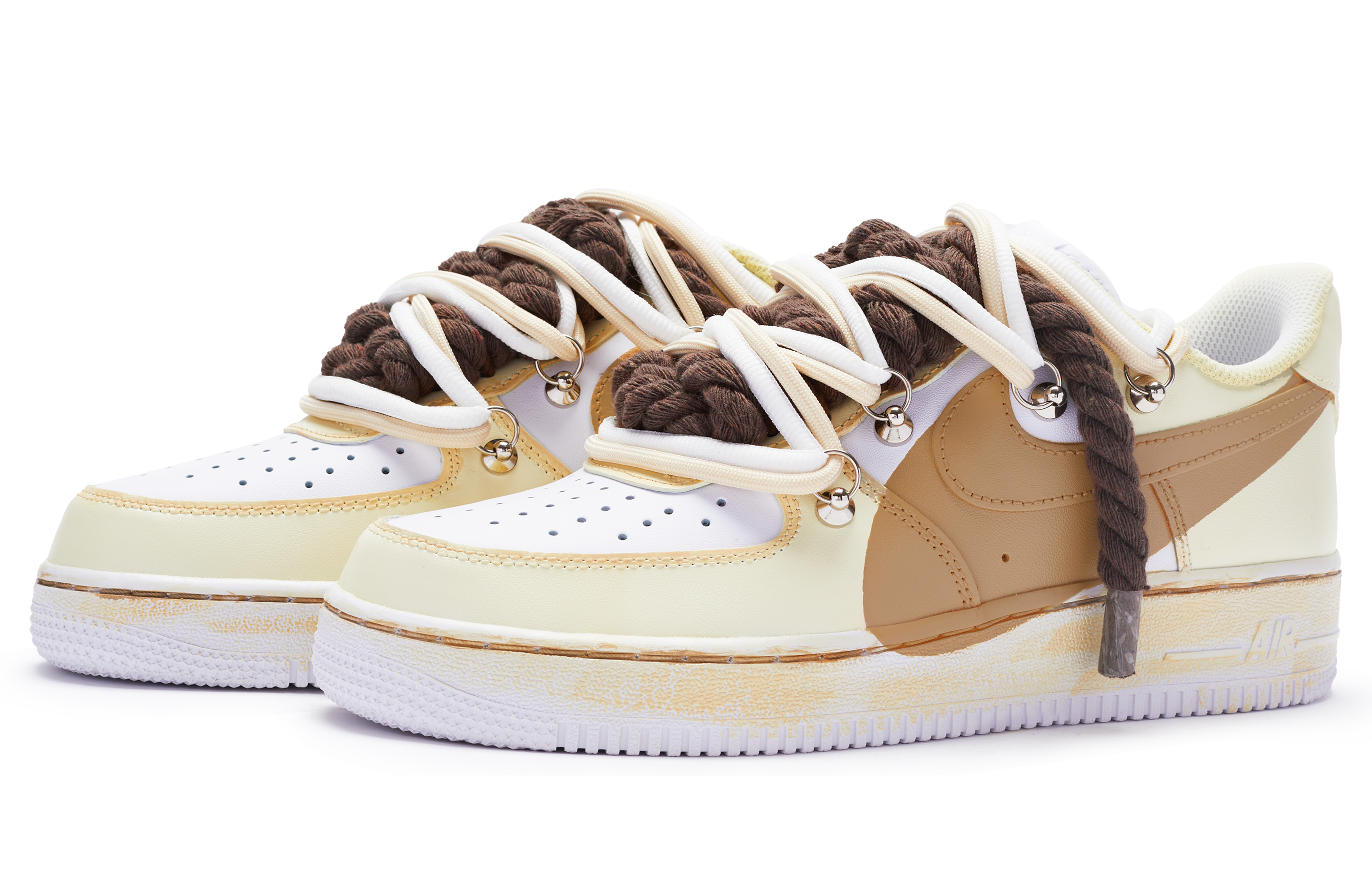 Lookbook カスタム エアフォース1 ロー "白黄茶" (カスタムAF1 ロー"白黄茶") CW2288-111(TeamR-男款T10黄棕S-BOX)