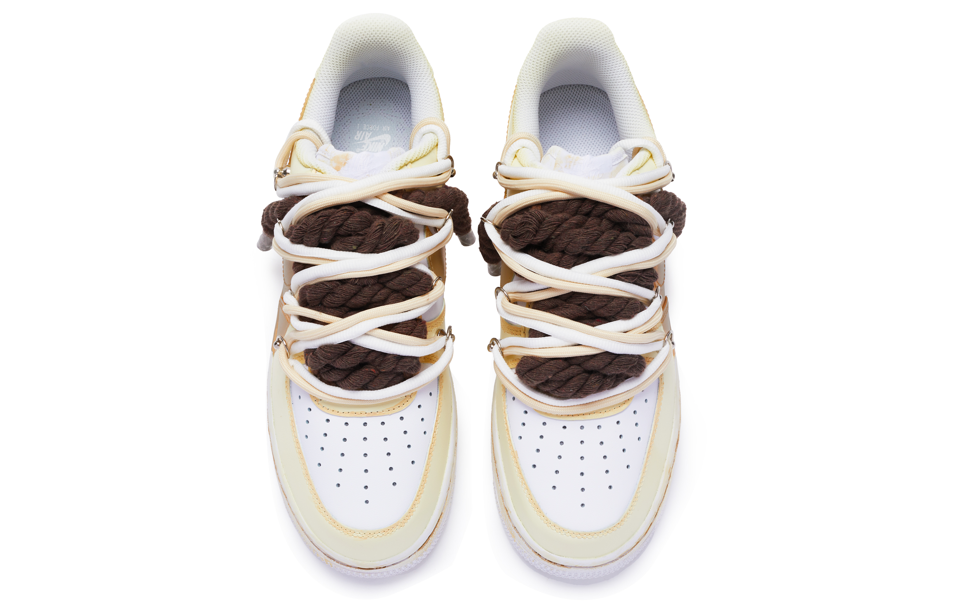 Shop カスタム エアフォース1 ロー "白黄茶" (カスタムAF1 ロー"白黄茶") CW2288-111(TeamR-男款T10黄棕S-BOX)