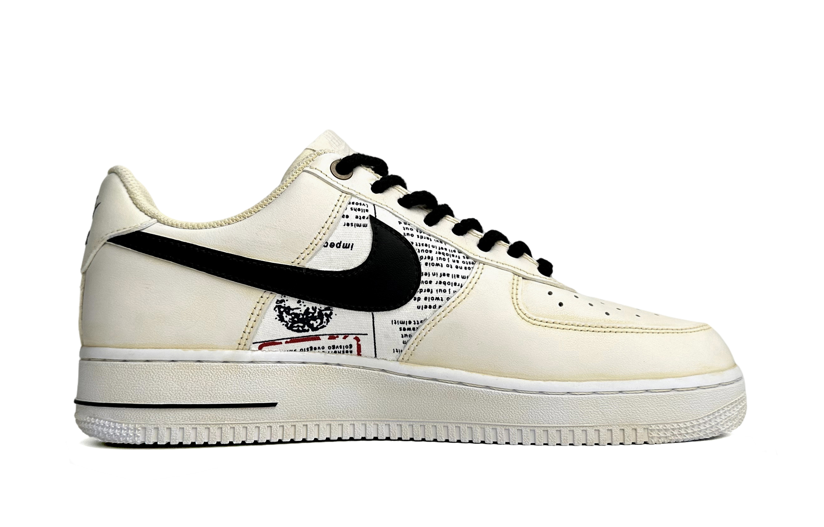 Order 나이키 에어포스 1 로우 '옐로우 블랙 화이트 패치워크' (커스텀) CW2288-111(Team11-浪爱画报男款黄黑白)