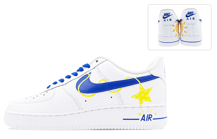 Buy [Sepatu Custom] Nike Air Force 1 Low 'Grafiti Kuning Biru' CW2288-111(Team40-男款太阳星星黄蓝)