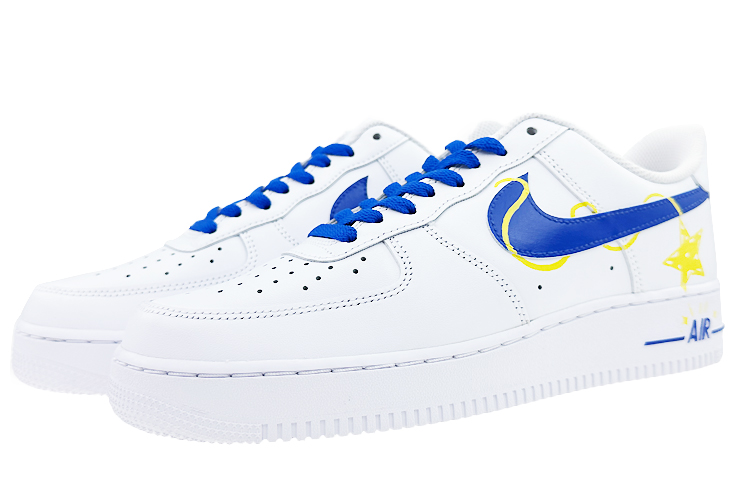 Lookbook [Sepatu Custom] Nike Air Force 1 Low 'Grafiti Kuning Biru' CW2288-111(Team40-男款太阳星星黄蓝)