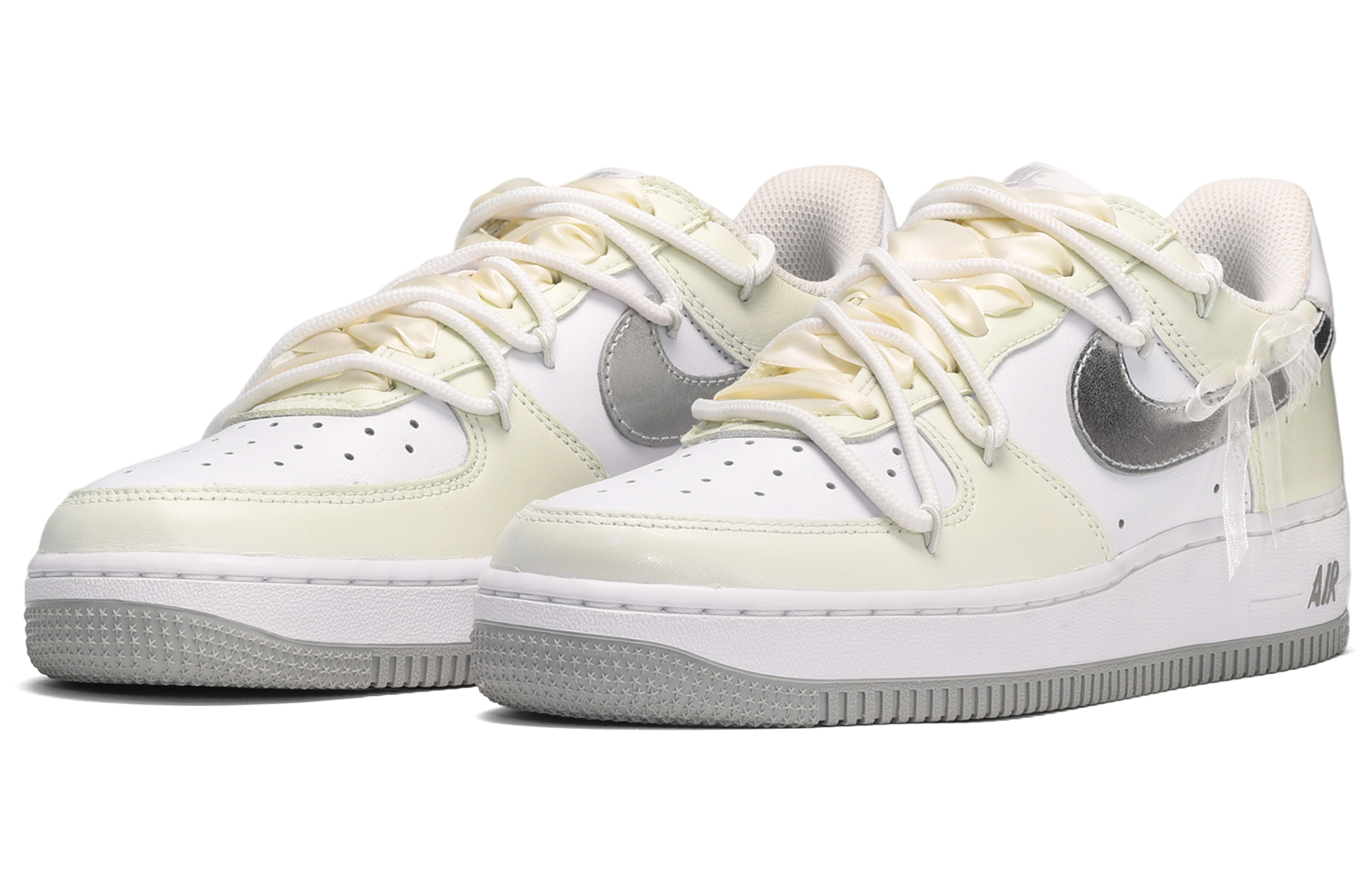 Lookbook [Kasut Custom] Nike Air Force 1 Rendah 'Kuning Perak Putih' DZ6755-100(TeamE-男款芭蕾女孩黄银白)