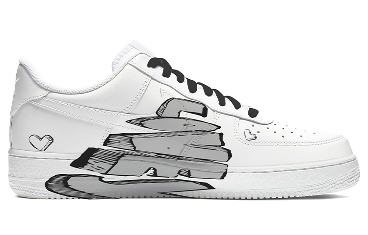 Order カスタムAF1 ロー 黒白「愛スプレー」 315122-111(TeamE-男款七夕爱心情侣款黑白)