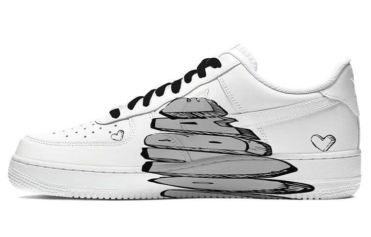 Lookbook カスタムAF1 ロー 黒白「愛スプレー」 315122-111(TeamE-男款七夕爱心情侣款黑白)