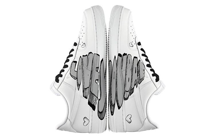 Purchase カスタムAF1 ロー 黒白「愛スプレー」 315122-111(TeamE-男款七夕爱心情侣款黑白)