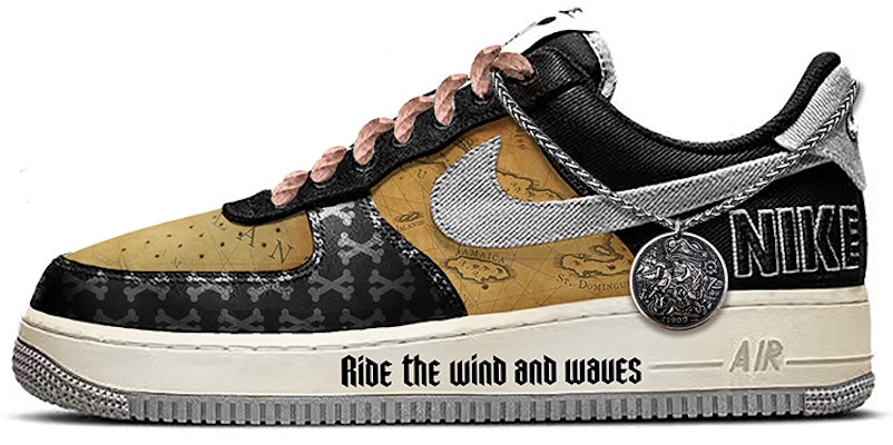 【定制球鞋】Nike Air Force 1 Low 海盗 藏寶圖 噴繪 低幫 板鞋 男款 黑黃 Buy 【定制球鞋】Nike Air Force 1 Low 海盗 藏寶圖 噴繪 低幫 板鞋 男款 黑黃