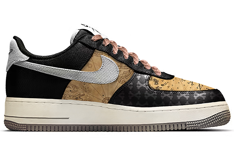 Order [Sepatu Kustom] Nike Air Force 1 Low Hitam Kuning 'Peta Harta Karun Semprot' CT2301-001(TeamE--男款海盗藏宝图黑黄)