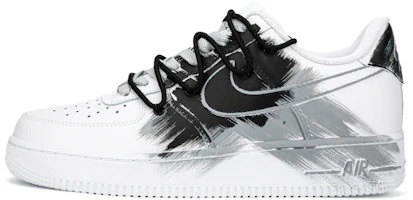 Buy 【定制球鞋】Nike Air Force 1 Low 空軍一號 塗鴉 黑色風暴 解構雙鞋帶 低幫休閒板鞋 男款 黑白灰
