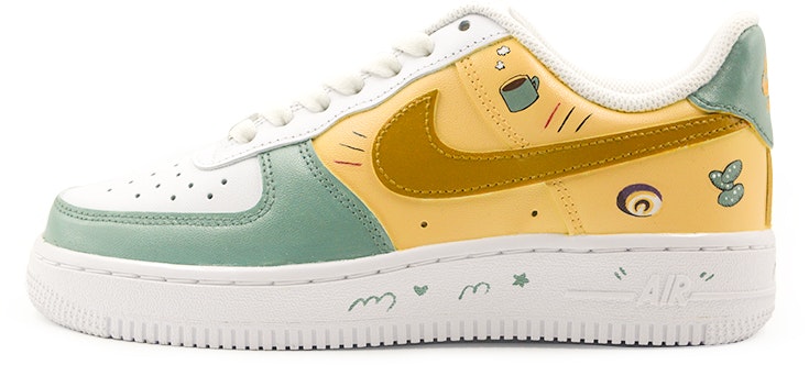 custom-shoes-nike-air-force-1-low-green-yellow-white-afternoon-tea-coffee