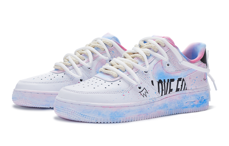 Lookbook ナイキ AF1 ロー LE "青ピンクタイダイ" (カスタム) DH2920-111(Team11-女款棉花糖涂鸦蓝粉)