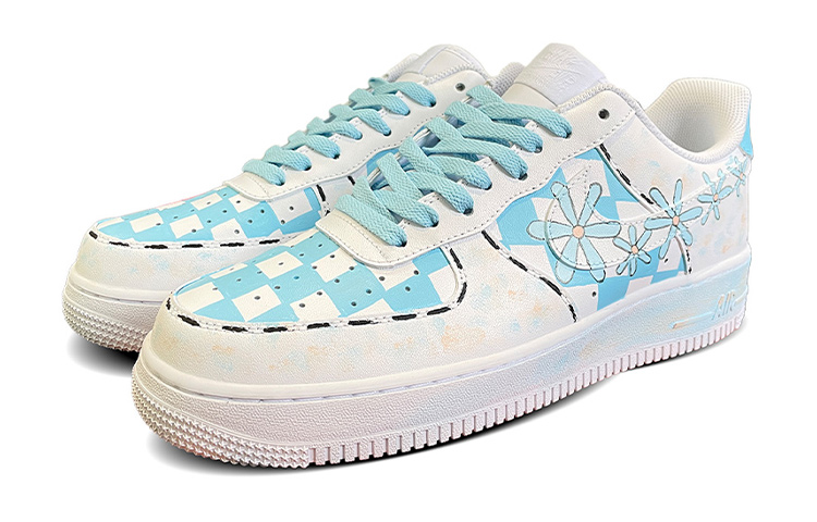 Lookbook 나이키 에어포스 1 로우 '블루데이지 그라피티' (커스텀) DH2920-111(TeamD-女款蓝色雏菊S-BOX)
