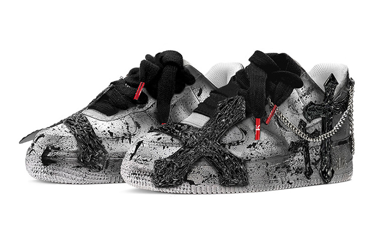 Lookbook [Kasut Custom] Nike Air Force 1 Low LE 'Salib Gothic' DH2920-111(TeamY-女款十字架黑灰)