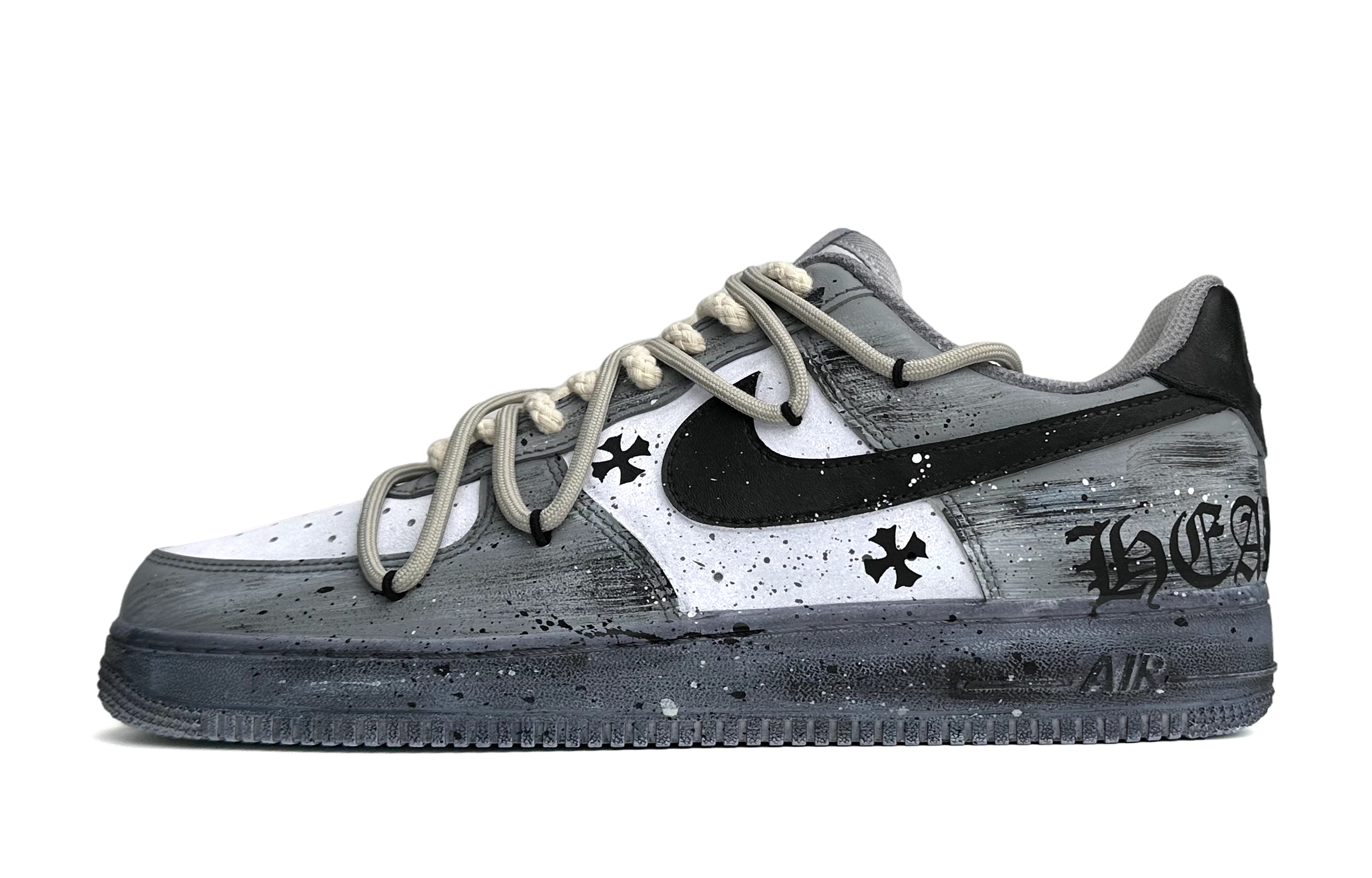 Buy 【訂製球鞋】Nike Air Force 1 Low LE 哥特永恆 百搭復古 浸染潑墨 解構鞋帶 低幫 板鞋 GS 灰黑