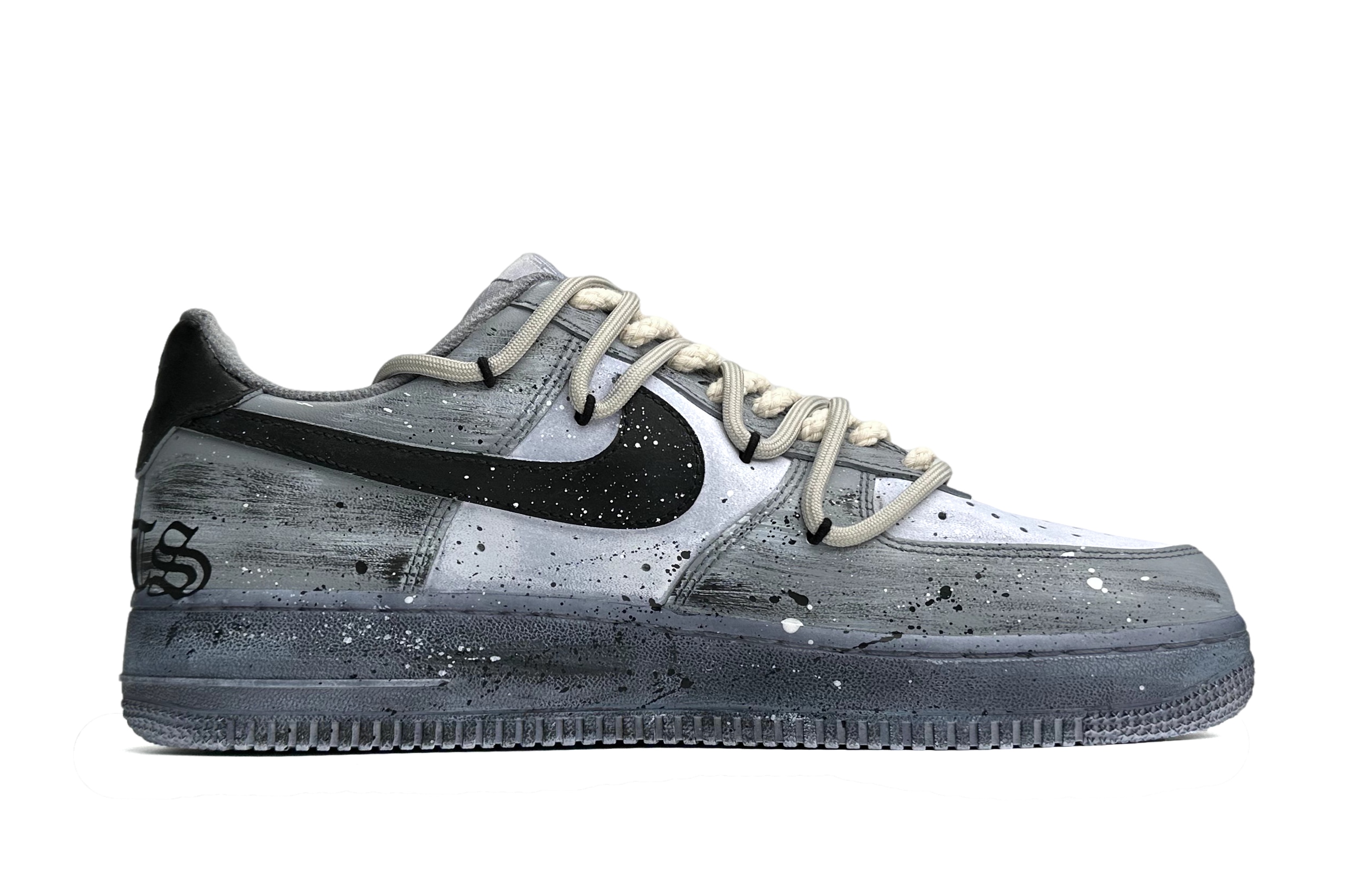 Order 【訂製球鞋】Nike Air Force 1 Low LE 哥特永恆 百搭復古 浸染潑墨 解構鞋帶 低幫 板鞋 GS 灰黑