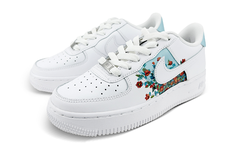 Lookbook 【定制球鞋】 Nike Air Force 1 Low LE 空軍一號 MAY 情侶 油畫 蔷薇玫瑰 低幫 板鞋 GS 白藍