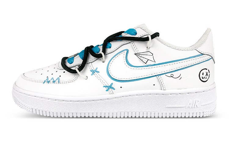 Buy [定制鞋款] 耐克空军1号低帮 LE '纸飞机涂鸦 白-蓝' DH2920-111(Team47-女款鬼脸飞机解SBOX)