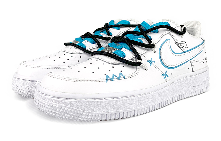 Lookbook [定制鞋款] 耐克空军1号低帮 LE '纸飞机涂鸦 白-蓝' DH2920-111(Team47-女款鬼脸飞机解SBOX)