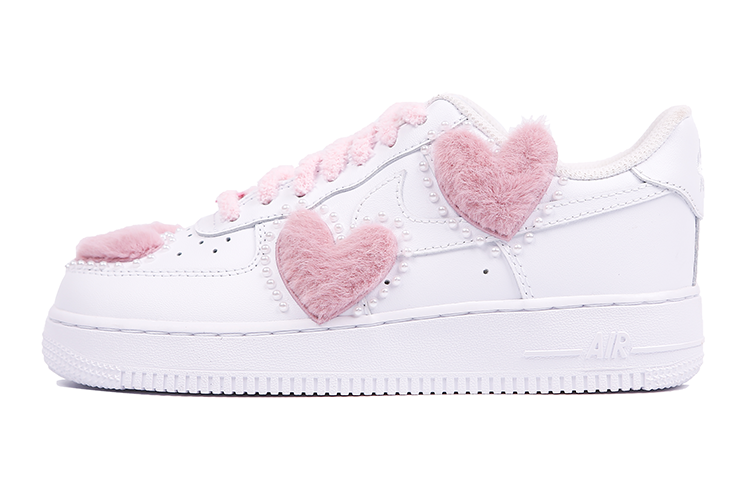 [Custom Shoes] Nike Air Force 1 Low LE 'Pearl Heart Fuzzy Laces Retro Cute Jewel'