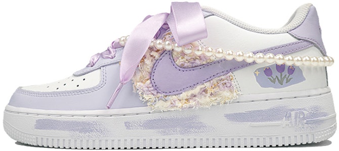 【客製化球鞋】Nike Air Force 1 Low LE 空軍一號 珍珠鬱金香 小香風 法式 夢幻 甜酷風 禮物 低筒 板鞋 GS 白紫 Buy 【客製化球鞋】Nike Air Force 1 Low LE 空軍一號 珍珠鬱金香 小香風 法式 夢幻 甜酷風 禮物 低筒 板鞋 GS 白紫