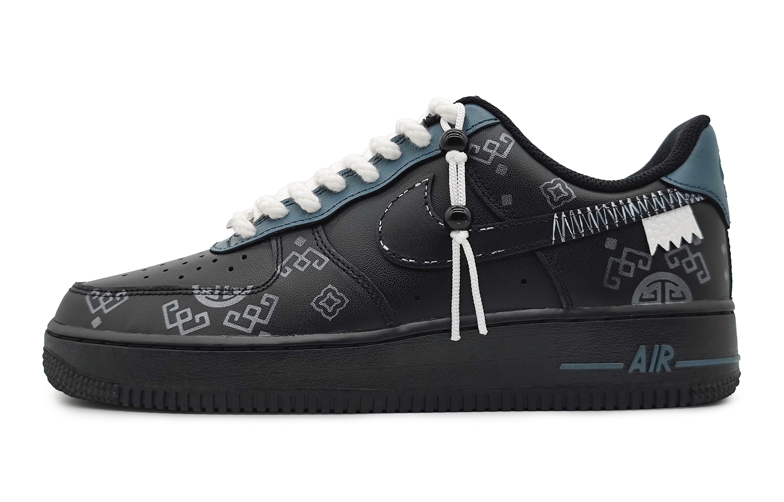 Buy 【定制球鞋】Nike Air Force 1 Low LE 絲綢之路 中式紋理 掛繩可拆卸 國風 低幫 板鞋 GS 黑銀