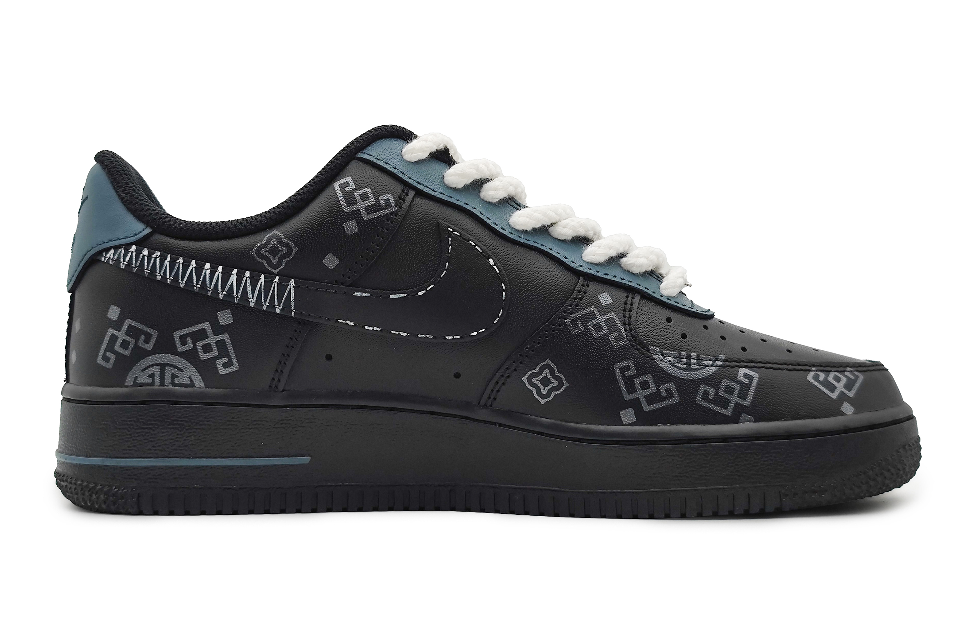Order 【定制球鞋】Nike Air Force 1 Low LE 絲綢之路 中式紋理 掛繩可拆卸 國風 低幫 板鞋 GS 黑銀