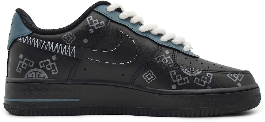 【定制球鞋】Nike Air Force 1 Low LE 絲綢之路 中式紋理 掛繩可拆卸 國風 低幫 板鞋 GS 黑銀 Order 【定制球鞋】Nike Air Force 1 Low LE 絲綢之路 中式紋理 掛繩可拆卸 國風 低幫 板鞋 GS 黑銀
