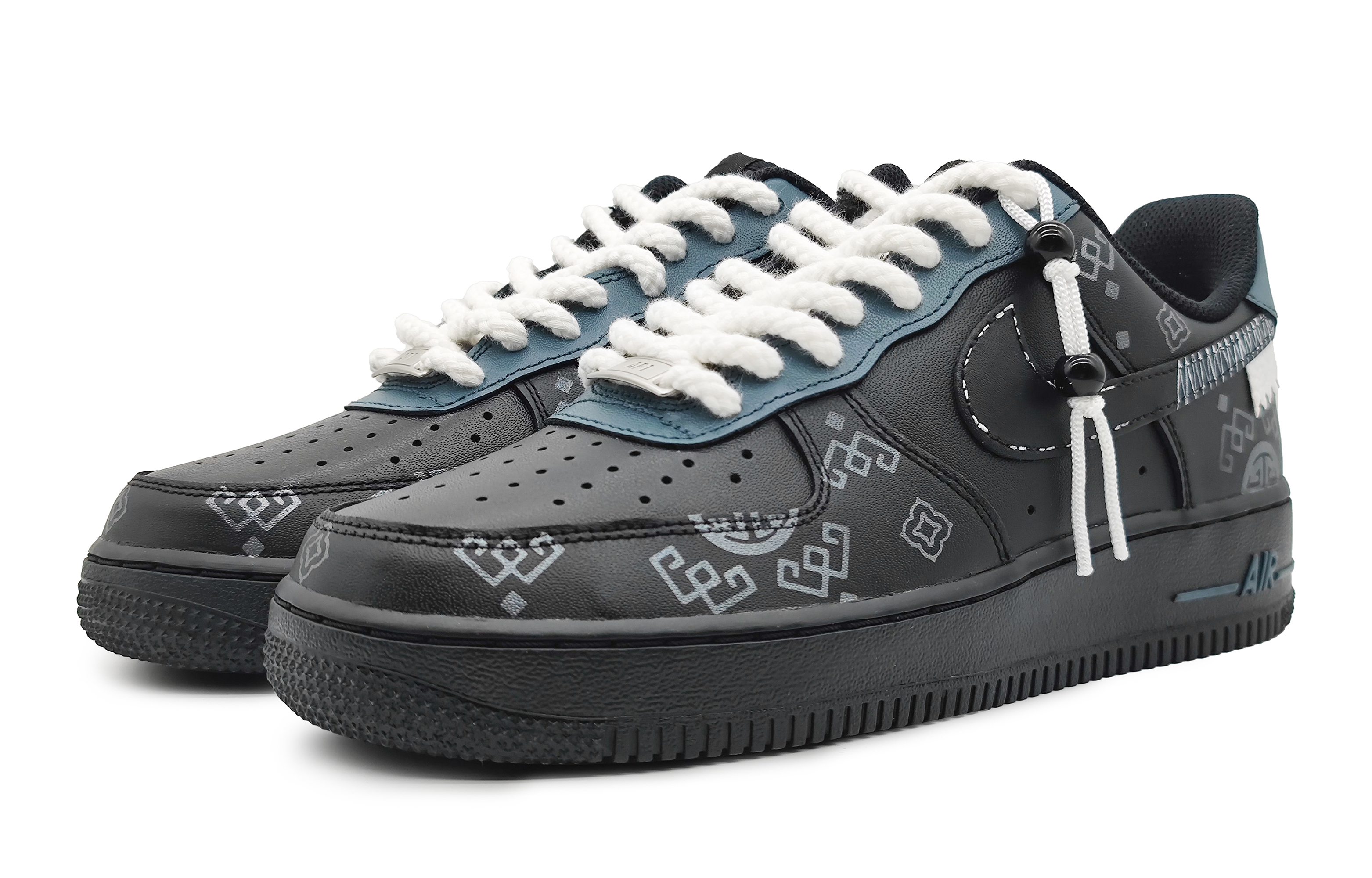 Lookbook 【定制球鞋】Nike Air Force 1 Low LE 絲綢之路 中式紋理 掛繩可拆卸 國風 低幫 板鞋 GS 黑銀