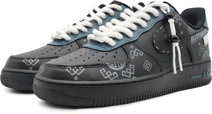 【定制球鞋】Nike Air Force 1 Low LE 絲綢之路 中式紋理 掛繩可拆卸 國風 低幫 板鞋 GS 黑銀 Lookbook 【定制球鞋】Nike Air Force 1 Low LE 絲綢之路 中式紋理 掛繩可拆卸 國風 低幫 板鞋 GS 黑銀