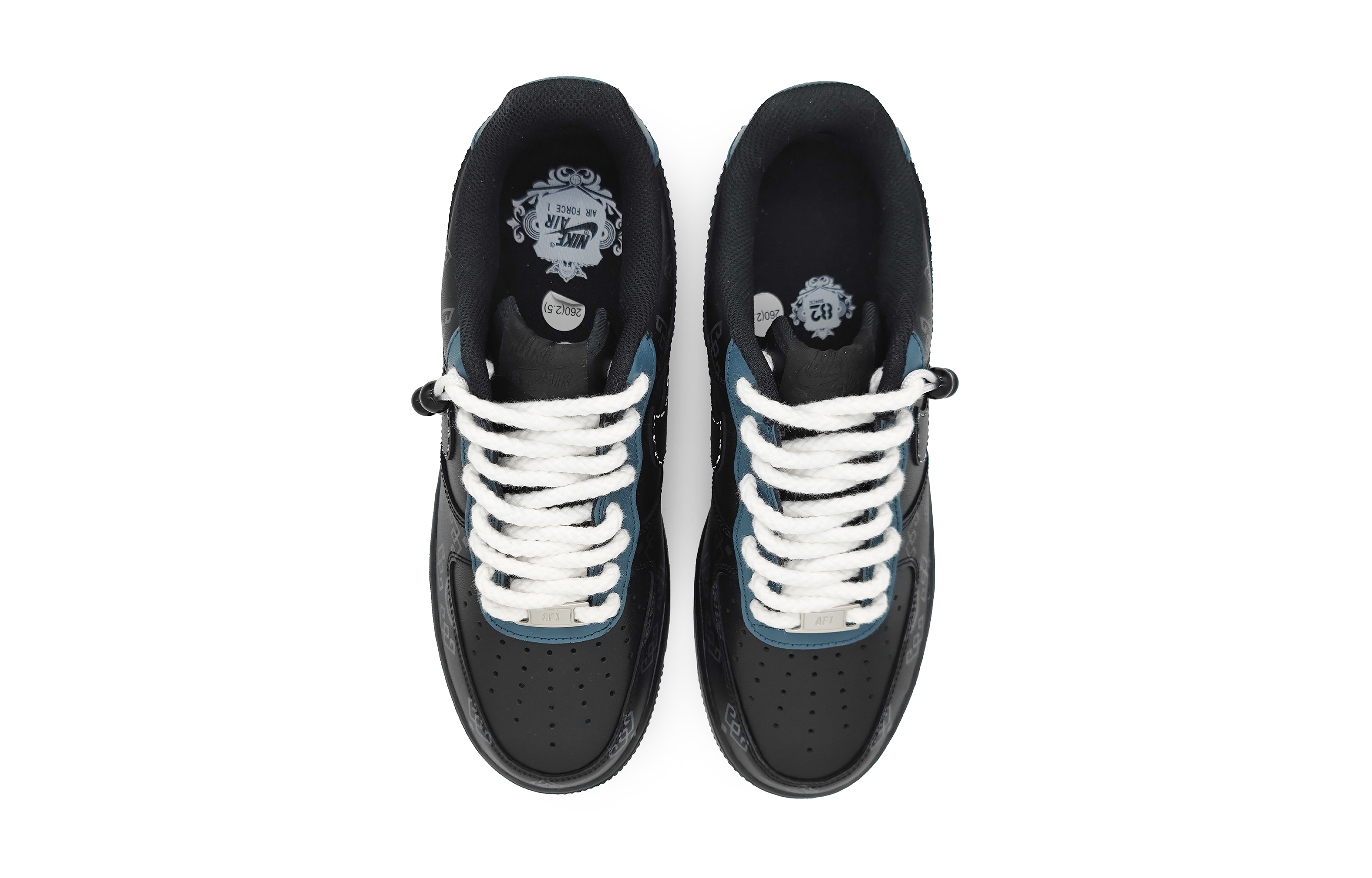 Shop 【定制球鞋】Nike Air Force 1 Low LE 絲綢之路 中式紋理 掛繩可拆卸 國風 低幫 板鞋 GS 黑銀