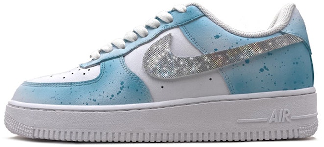 【定制球鞋】Nike Air Force 1 Low LE (GS) 空軍一號 改色定制 潑墨設計 炫彩鉤 清涼夏日 低幫 板鞋 藍白 Buy 【定制球鞋】Nike Air Force 1 Low LE (GS) 空軍一號 改色定制 潑墨設計 炫彩鉤 清涼夏日 低幫 板鞋 藍白