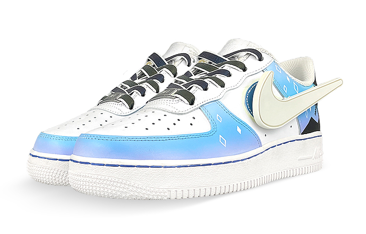 Shop 나이키 에어포스1 LE 화이트 블루 '사이버펑크 야광 야자수' (LED 스우시) DH2920-111(Team叁-女LED夜光椰树)