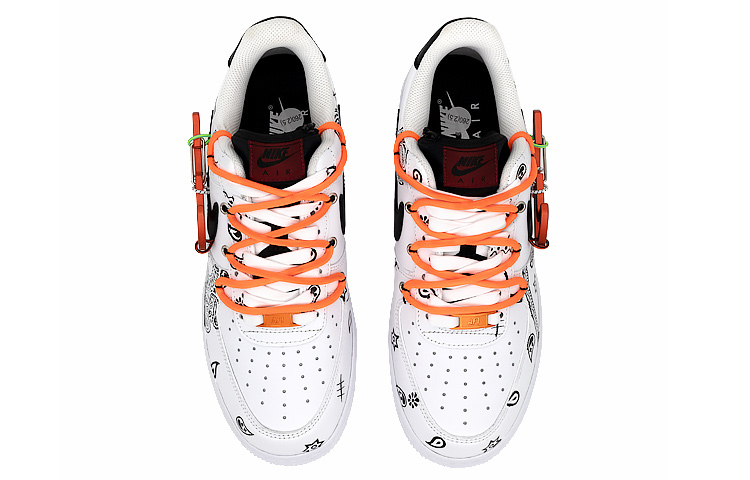 Shop [Sepatu Kustom] Nike Air Force 1 Rendah PRM 'Carabiner Swoosh Putih Hitam Merah' DH7579-100(Team肆-黑白解构腰果花)