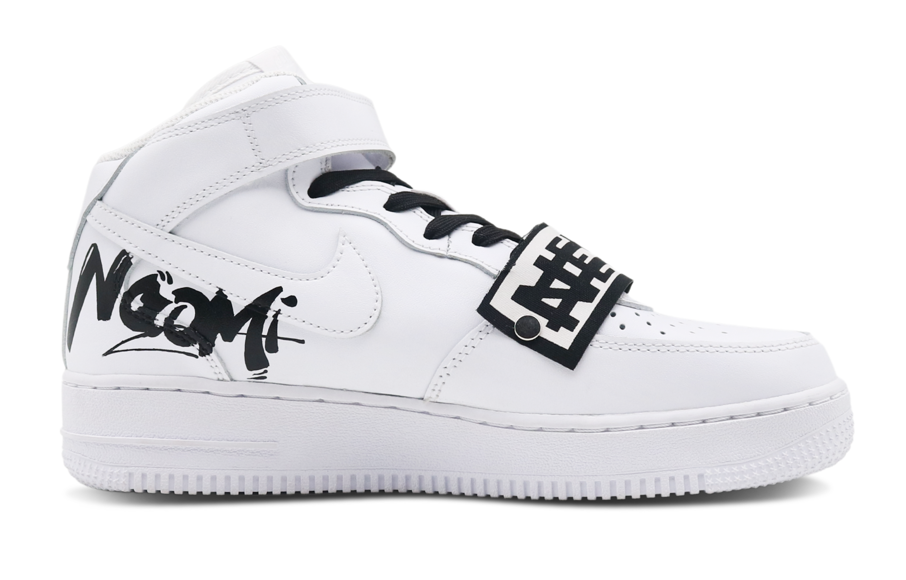 Order [Sepatu Kustom] Nike Air Force 1 Mid '07 'Letter Patch Hitam Putih' CW2289-111(Team8-男款潮酷男孩黑白)