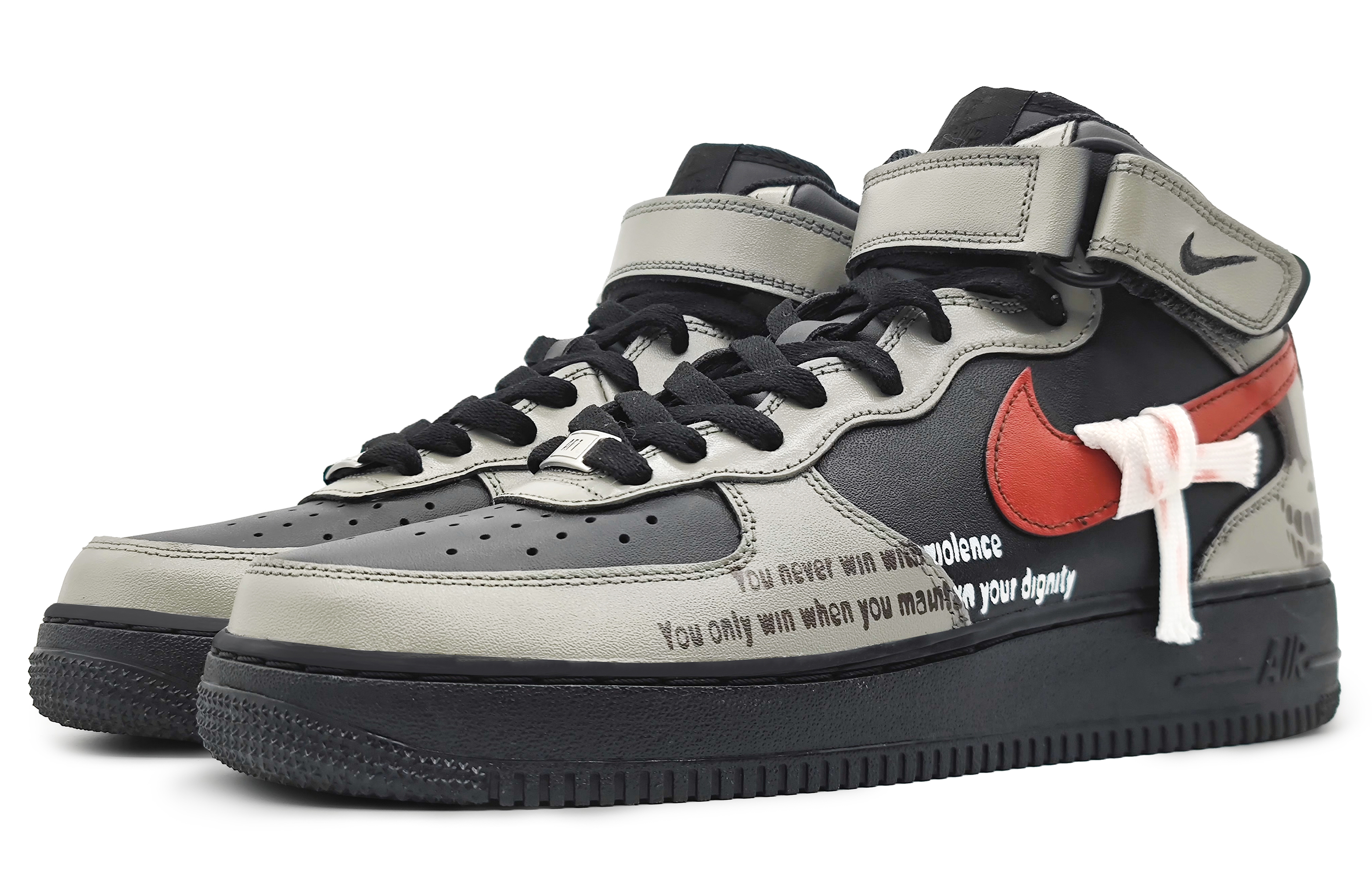 Shop [定制鞋] 耐克空军1号中帮 '黑色武士绷带' CW2289-001-485244